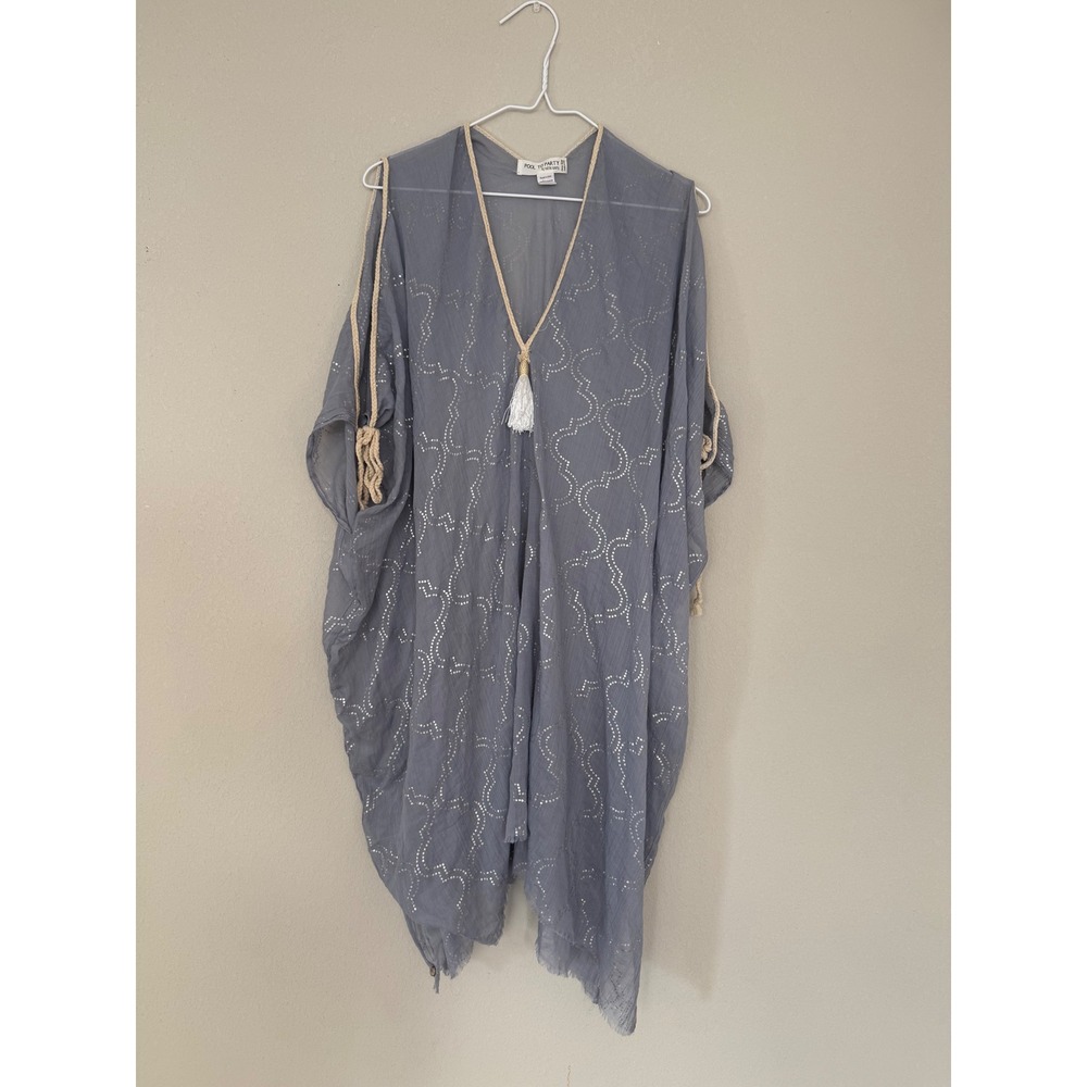Pool To Party Open Shoulder Dress in Woven Shine Fabric Tassel Made in USA